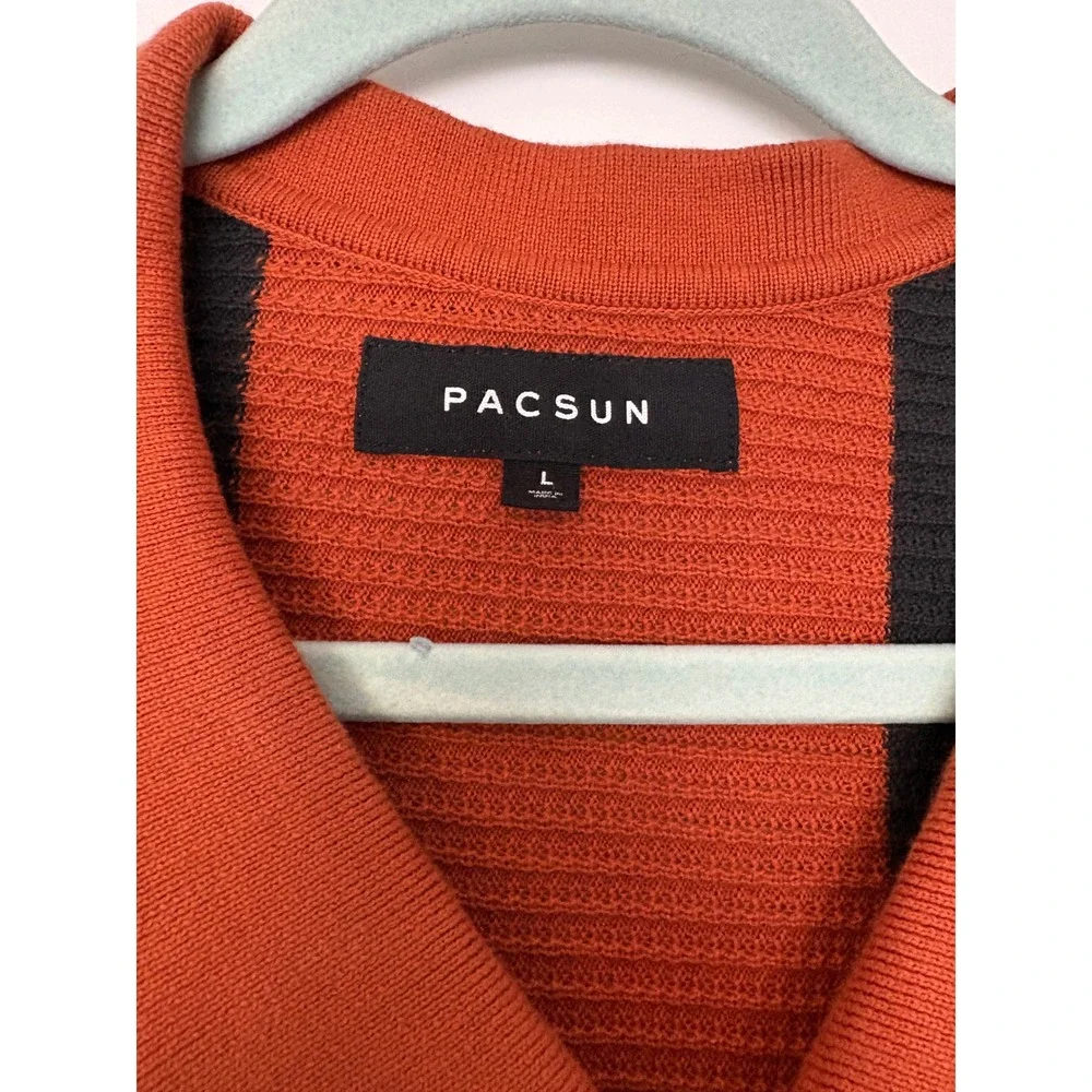 PacSun Mens L 70's Vertical Stripe Knit Bowling Mobster Button Down Shirt L